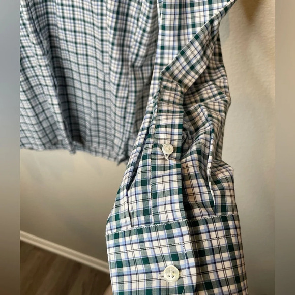 Luciano Barbera Green/Blue/White 100% Cotton Plaid Button Up Shirt Size XL Italy - Picture 5 of 8